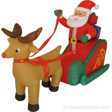 คริสต์มาสซานต้าพองใน Reindeer Sleigh